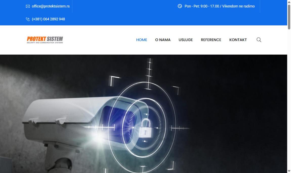 Startseite der Website von Protekt Sistem