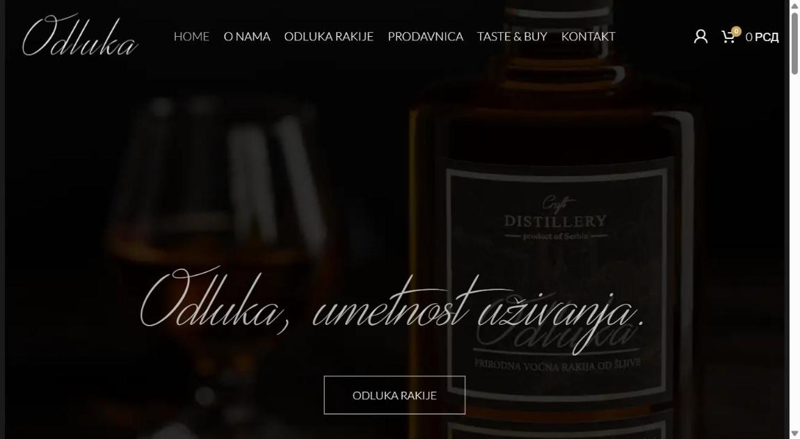Startseite der Website der Craft-Destillerie Rakija Odluka